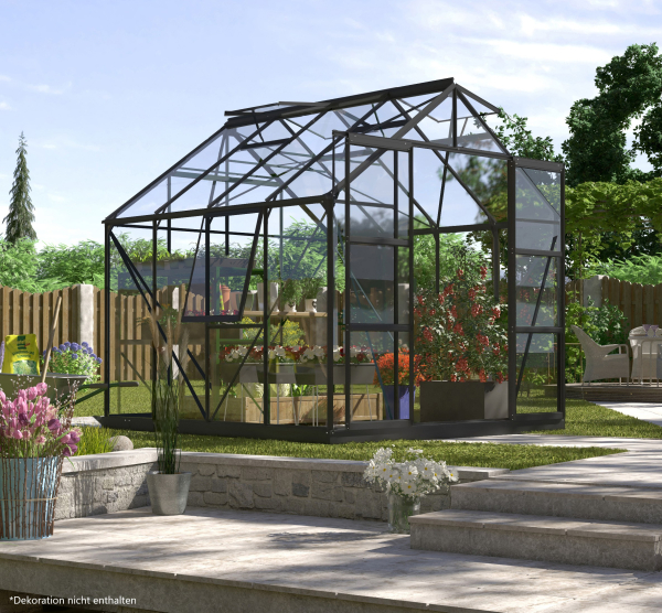 SPARSET Vitavia Gewächshaus Jupiter 6700 ESG Glas 257x258 schwarz + Fundamentsrahmen