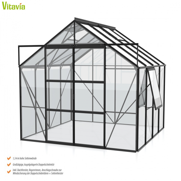 Vitavia Gewächshaus Jupiter 6700 BxTxH 257x258x248cm ESG Glas Alu schwarz