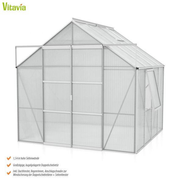 AKTION Vitavia Gewächshaus Jupiter 6700 6mm HKP 257x258 6,7m² Alu eloxiert + 2 Dachlüfter gratis