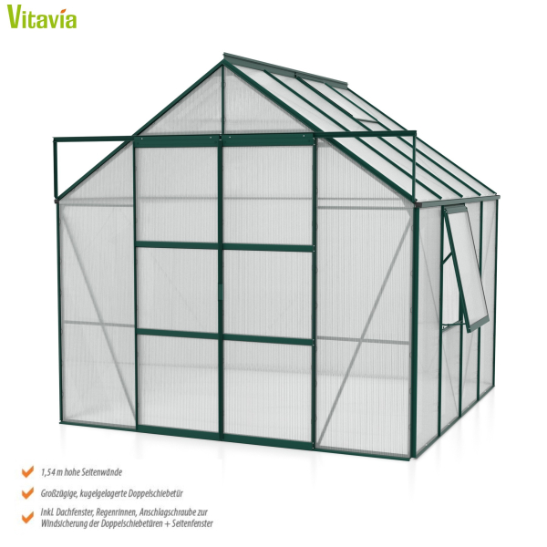 AKTION Vitavia Gewächshaus Jupiter 6700 6mm HKP 257x258 Alu smaragd + 2 Dachlüfter gratis
