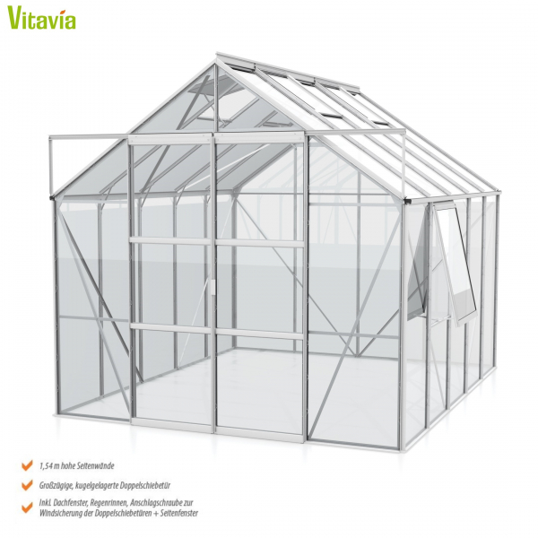 Vitavia Gewächshaus Jupiter 8300 BxTxH 257x321x248cm ESG Glas 8,3m² Alu eloxiert