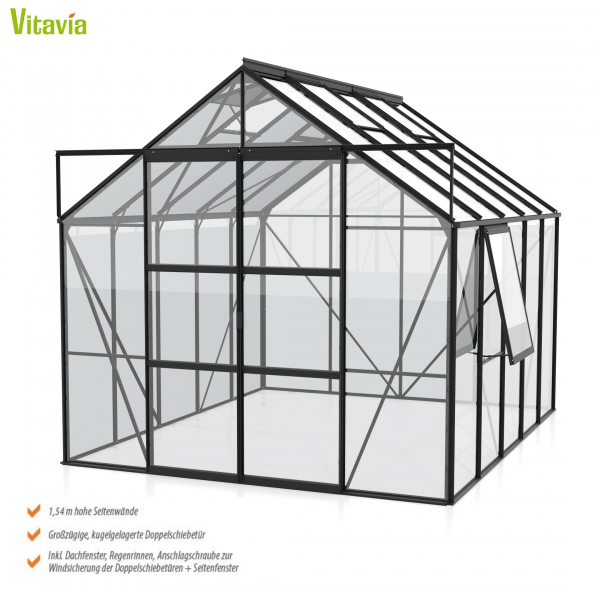 Vitavia Gewächshaus Jupiter 8300 BxTxH 257x321x248cm ESG Glas Alu schwarz