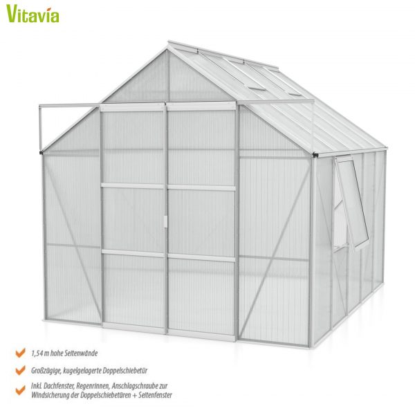 AKTION Vitavia Gewächshaus Jupiter 8300 257x32 HKP 6mm Alu eloxiert + 2 Dachlüfter gratis