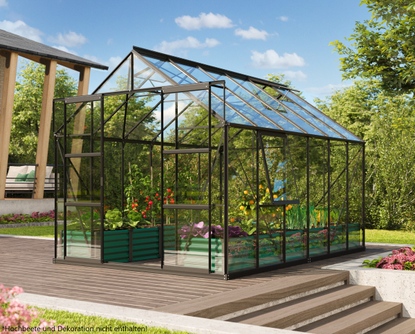 AKTION Vitavia Gewächshaus Jupiter 9900 257x383 ESG Glas Alu schwarz + 2 Dachlüfter gratis