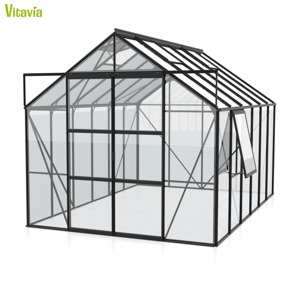 Vitavia Gewächshaus Jupiter 9900 BxTxH 257x383x248cm ESG Glas 9,9m² Alu schwarz