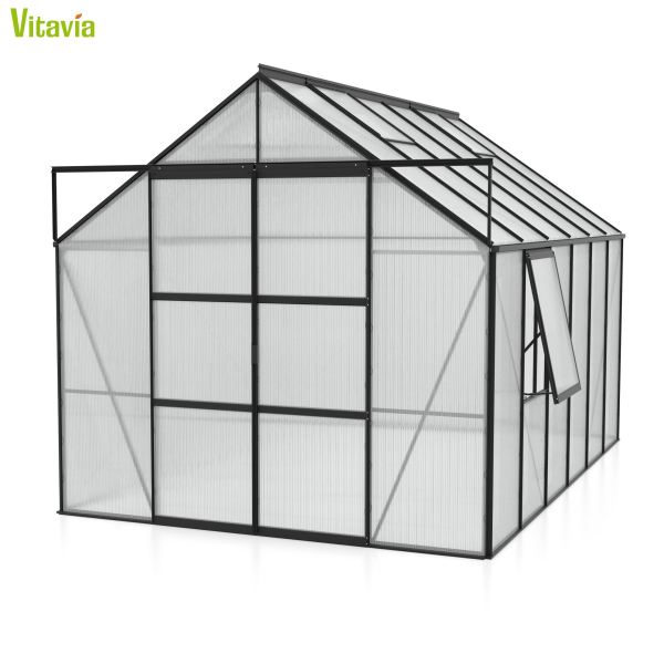 AKTION Vitavia Gewächshaus Jupiter 9900 257x383 HKP 4mm Alu schwarz + 2 Dachlüfter gratis