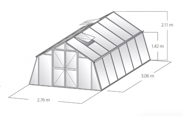 Vario Stahl Gewächshaus Kärnten 3 Nörpelglas 4mm BxT 276x306cm 8,4m² Moosgrün