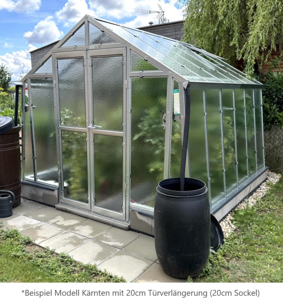 Vario Stahl Gewächshaus Kärnten 5 Nörpelglas 4mm BxT 276x505cm 13,9m² Moosgrün