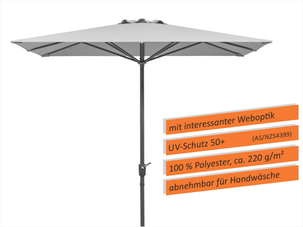 Schneider Alu/Stahl Kurbelschirm Korsika 270x270cm Stock 48mm Weboptik silbergrau