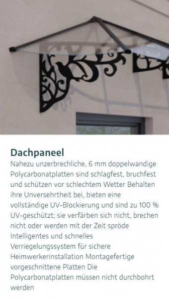 Palram-Canopia Vordach Lily XL 2642 268x88cm 4mm Acryl Aluminium schwarz