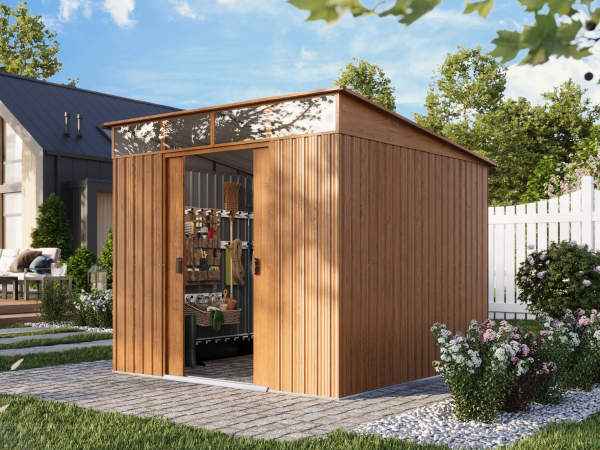 Pergart Pultdach Gerätehaus Lübeck 88 BxTxH 239x236x202cm 5m² Holzoptik