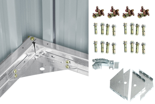 Pergart Innenankersatz 4 Ankerplatten Winkel + Befestigungsmaterial für Gerätehäuser