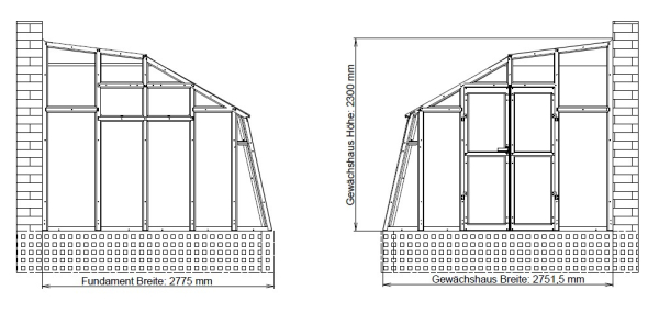 Vario stabiles Stahl Anlehngewächshaus EMIL 3 (TxB: 275x303cm) 4mm Nörpelglas 8,4m²