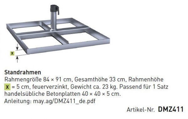 May stabiler Standrahmen Mast Ø 55mm feuerverzinkt für 4 Platten 40x40x5cm (ohne Platten)