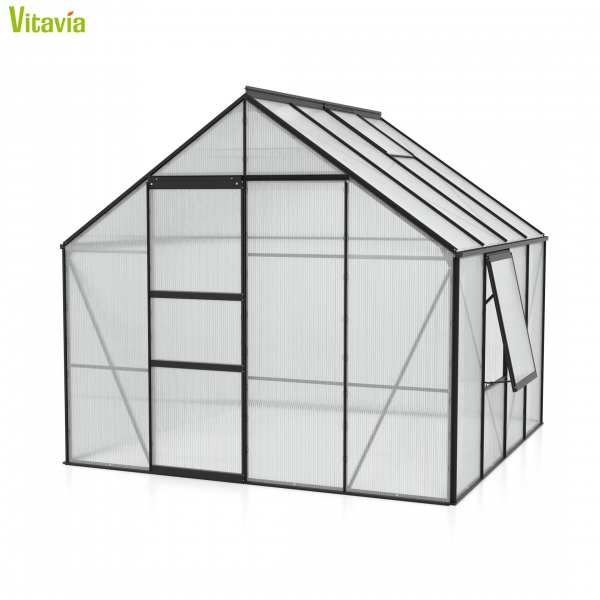 AKTION Vitavia Gewächshaus Meridian 1 6700 257x258 6mm HKP Alu schwarz + 2 Dachlüfter