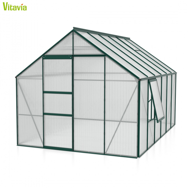 AKTION Vitavia Gewächshaus Meridian 1 9900 257x383 6mm HKP Alu smaragd + 2 Dachlüfter