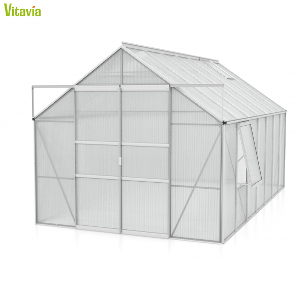 AKTION Vitavia Gewächshaus Meridian 2 11500 257x445 4mm HKP Alu eloxiert + 2 Dachlüfter