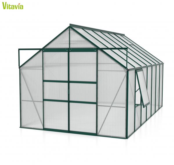 AKTION Vitavia Gewächshaus Meridian 2 11500 257x445 6mm HKP Alu smaragd + 2 Dachlüfter