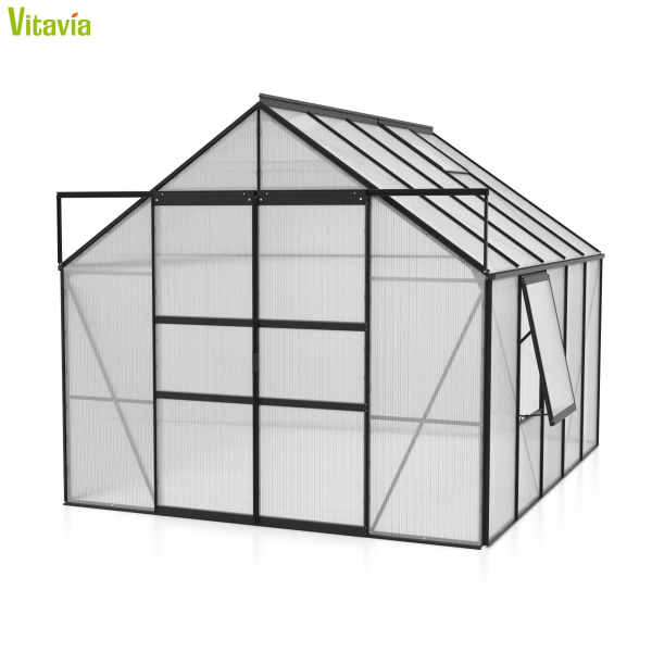 AKTION Vitavia Gewächshaus Meridian 2 8300 257x321 4mm HKP Alu schwarz + 2 Dachlüfter