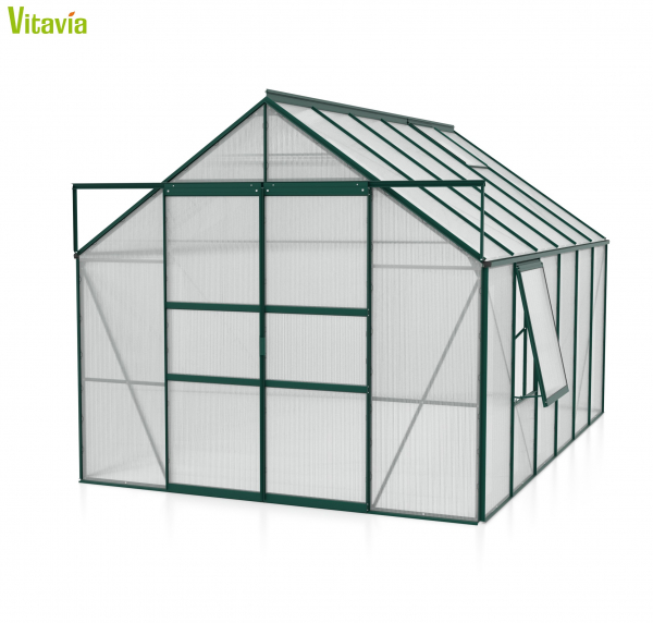 AKTION Vitavia Gewächshaus Meridian 2 9900 257x383 4mm HKP Alu smaragd + 2 Dachlüfter