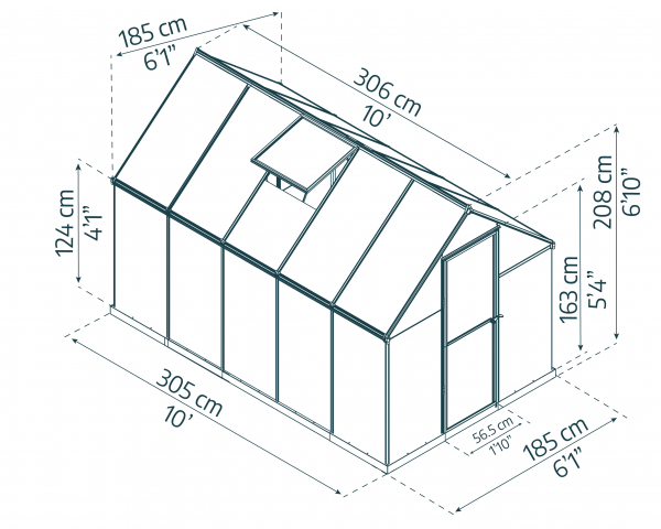 Palram-Canopia Alu Gewächshaus MYTHOS 6X10 (185x306cm) 4mm HKP 5,7m² grau