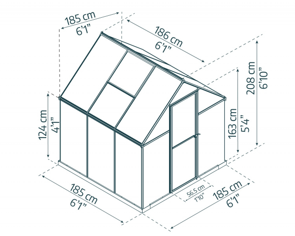 Palram-Canopia Alu Gewächshaus MYTHOS 6X6 (185x186cm) 4mm HKP 3,4m² grau