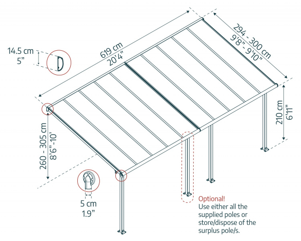 Palram-Canopia Terrassenüberdachung Olympia 3x6 anthrazit 295x619cm 16mm HKP