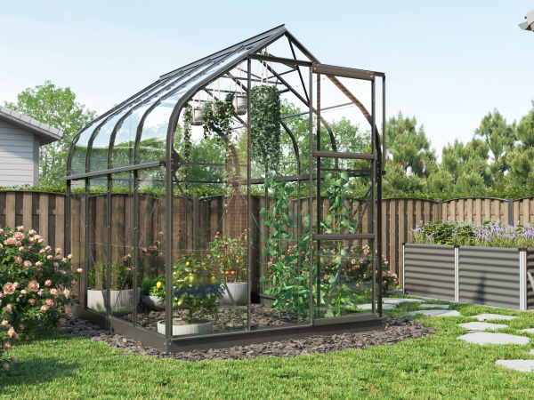 SET Vitavia Gewächshaus Orion 5000 ESG Glas 202x257cm schwarz + Fundamentsrahmen