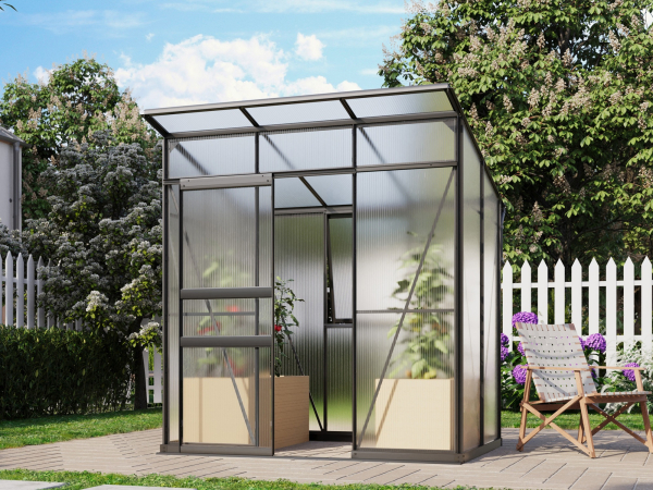 Vitavia Gewächshaus Palma 3250 6mm HKP BxT 196x167 Alu schwarz + Fundamentsrahmen