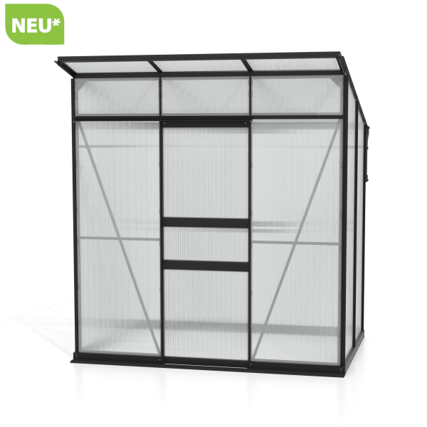 Vitavia Gewächshaus Palma 3250 6mm HKP BxT 196x167 Alu schwarz + Fundamentsrahmen