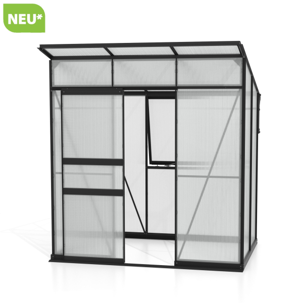 Vitavia Gewächshaus Palma 3250 6mm HKP BxT 196x167 Alu schwarz + Fundamentsrahmen