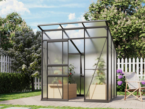 Vitavia Gewächshaus Palma 4450 6mm HKP BxT 196x229 Alu schwarz + Fundamentsrahmen