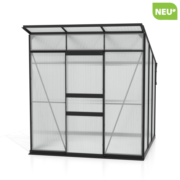 Vitavia Gewächshaus Palma 4450 6mm HKP BxT 196x229 Alu schwarz + Fundamentsrahmen