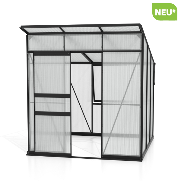Vitavia Gewächshaus Palma 4450 6mm HKP BxT 196x229 Alu schwarz + Fundamentsrahmen