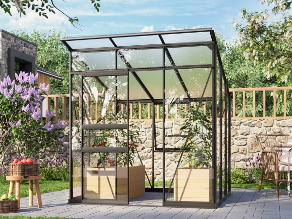 Vitavia Gewächshaus Palma 4450 ESG/HKP BxT 196x229 Alu schwarz + Fundamentsrahmen