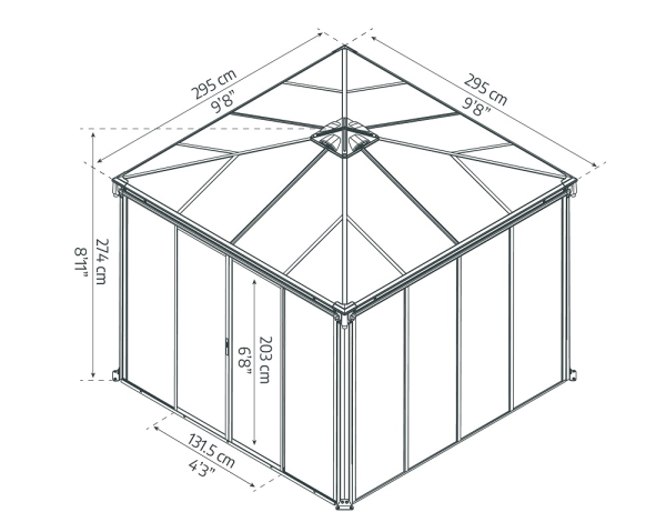 Palram-Canopia geschlossener Aluminium Pavillon LEDRO 3000 3x3m Polycarbonat/Acryl