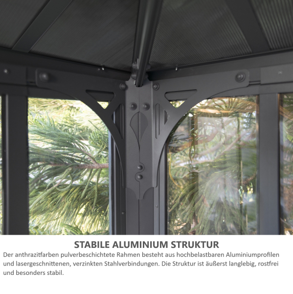 Palram-Canopia geschlossener Aluminium Pavillon LEDRO 3600 3,6x3,6m 12x12 Polycarbonat/Acryl