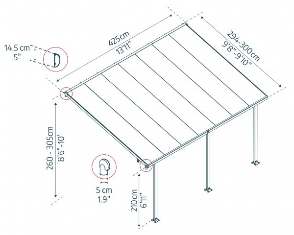 Palram-Canopia Terrassenüberdachung Feria 3x4 weiß TxB 295x425cm 8mm HKP