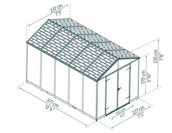Palram-Canopia Gerätehaus RUBICON 8x12 BxT 237x377cm 8,6m² Polycarbonat 10mm grau