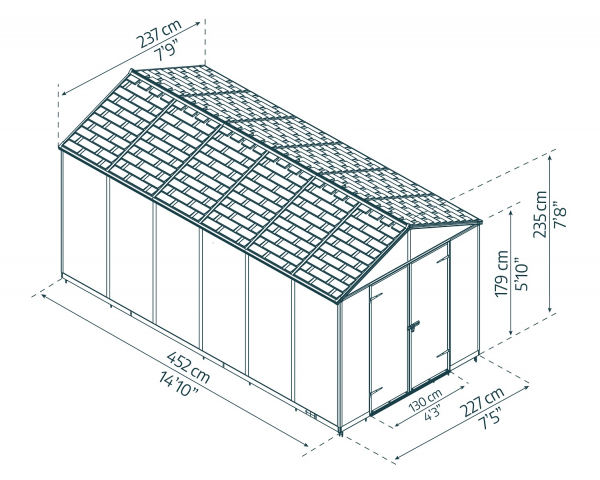 Palram-Canopia Gerätehaus RUBICON 8x15 BxT 237x452cm 10m² Polycarbonat 10mm grau