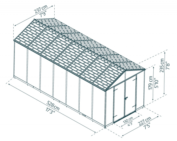 Palram-Canopia Gerätehaus RUBICON 8x17 BxT 237x528cm 12m² Polycarbonat 10mm grau