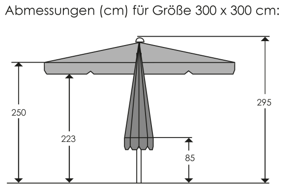 Schneider Marktschirm Quadro 300x300cm Seilzug Stock 55mm wasserfest hellgrau