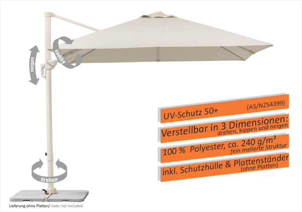 Schneider SET Ampelschirm Rhodos Twist Comfy 300x300cm Natur + Ständer + Hülle