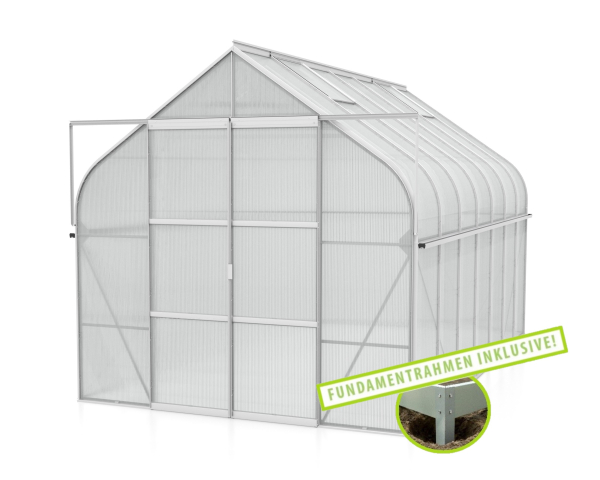 SET Vitavia Gewächshaus Diana 11500 4mm HKP 264x445 eloxiert + Fundamentsrahmen