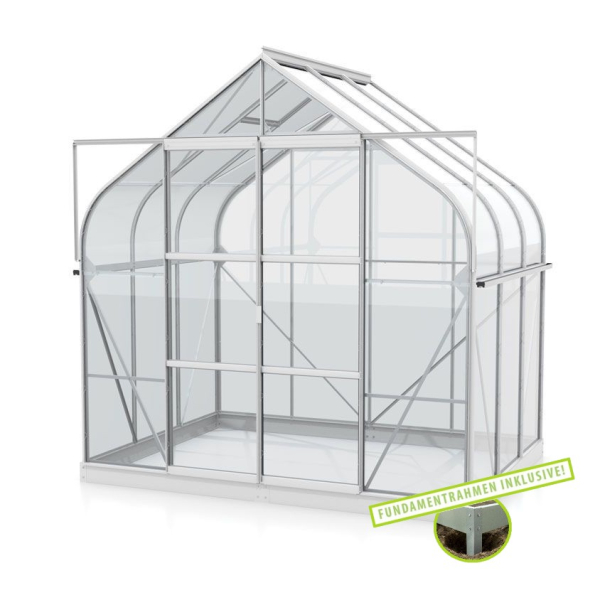 SET Vitavia Gewächshaus Diana 5000 ESG Glas 264x195cm eloxiert + Fundamentsrahmen