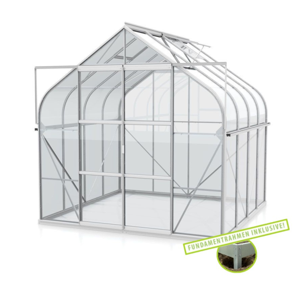 SET Vitavia Gewächshaus Diana 6700 ESG BxT 264x258cm eloxiert + Fundamentsrahmen