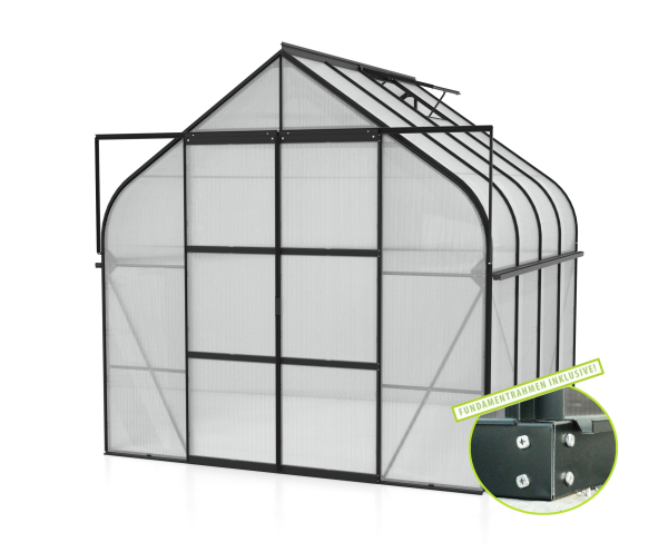 SET Vitavia Gewächshaus Diana 6700 4mm HKP 264x258cm schwarz + Fundamentsrahmen