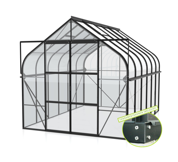 SET Vitavia Gewächshaus Diana 8300 ESG BxT 264x321cm schwarz + Fundamentsrahmen