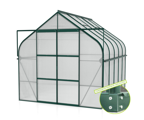 SET Vitavia Gewächshaus Diana 8300 4mm HKP 264x321cm smaragd + Fundamentsrahmen