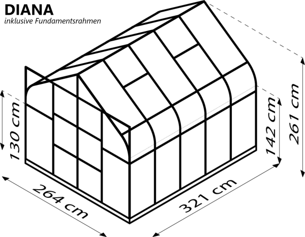 SET Vitavia Gewächshaus Diana 8300 4mm HKP 264x321cm smaragd + Fundamentsrahmen